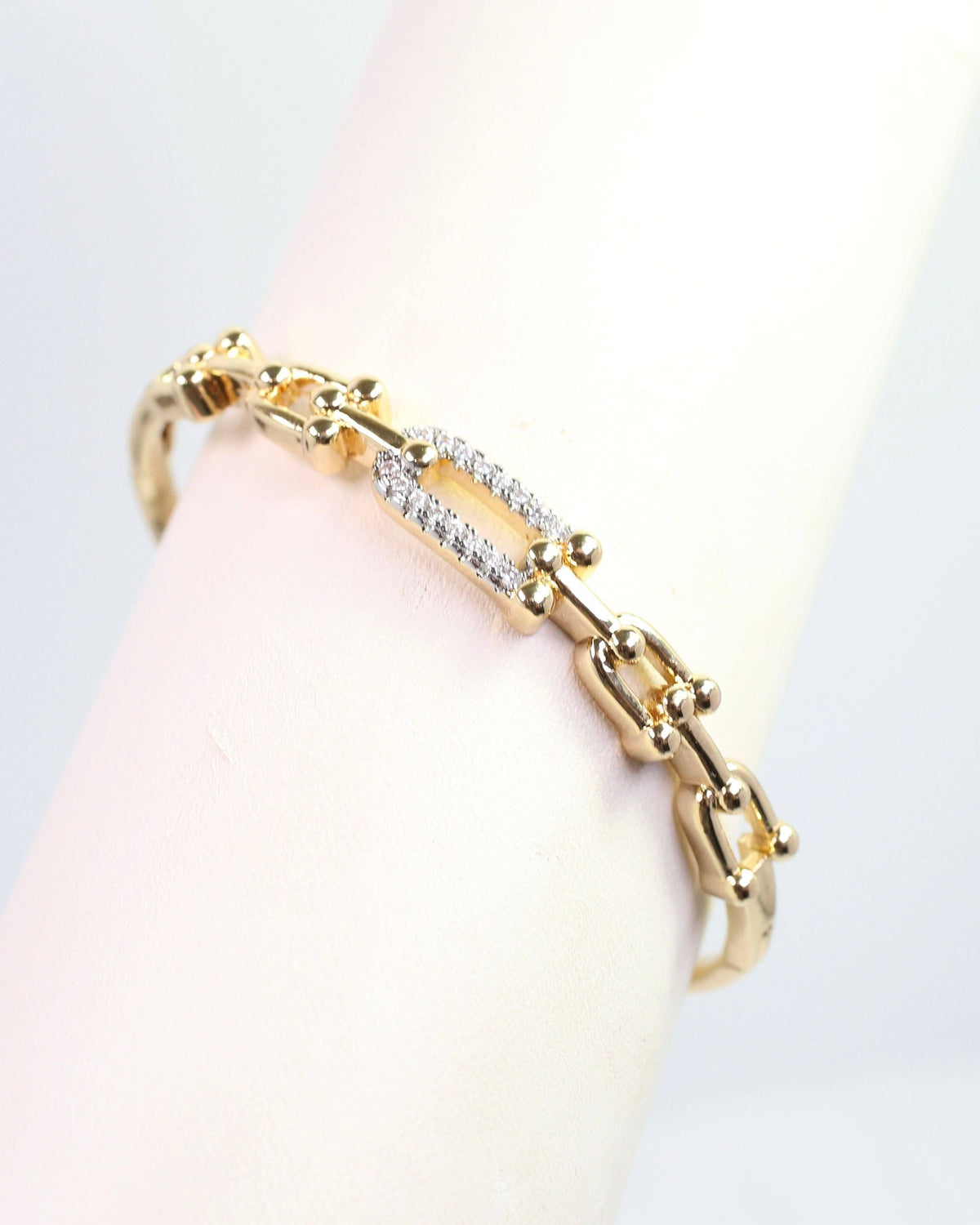 Greta CZ Horsebit Hinged Bracelet Gold
