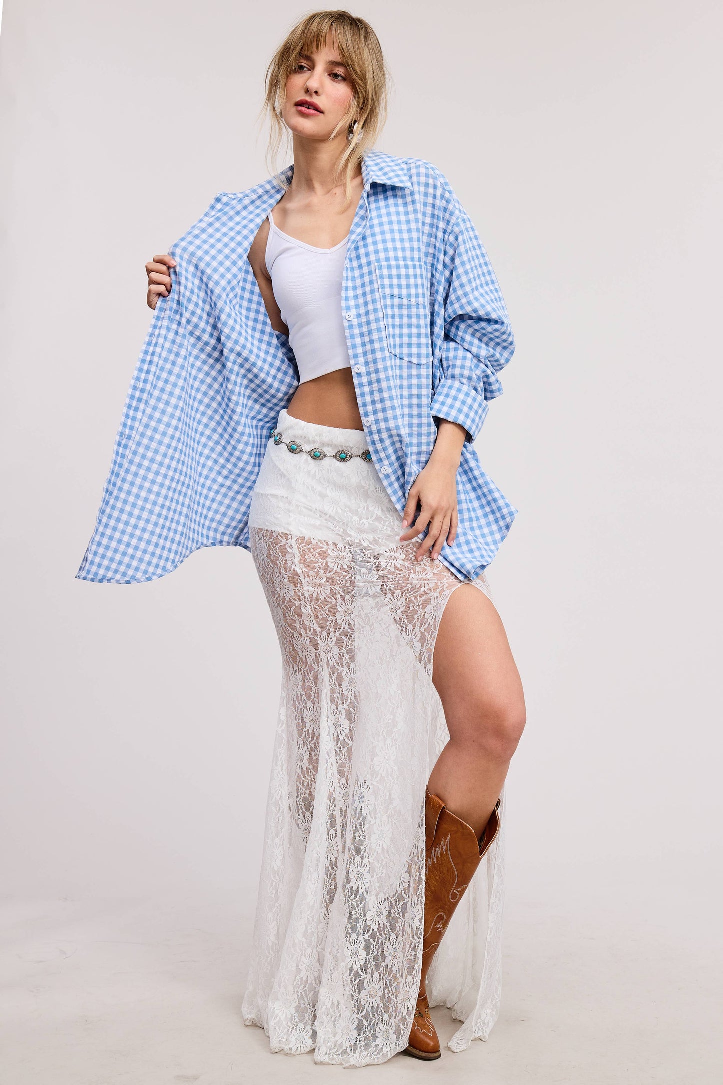 Oversized Gingham Button Down Shirt