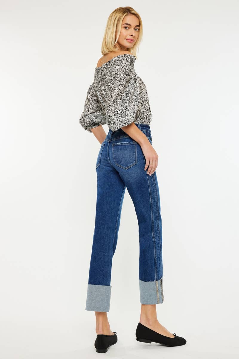 OPEN PACK MID RISE CROP STRAIGHT JEANS-KC7478D