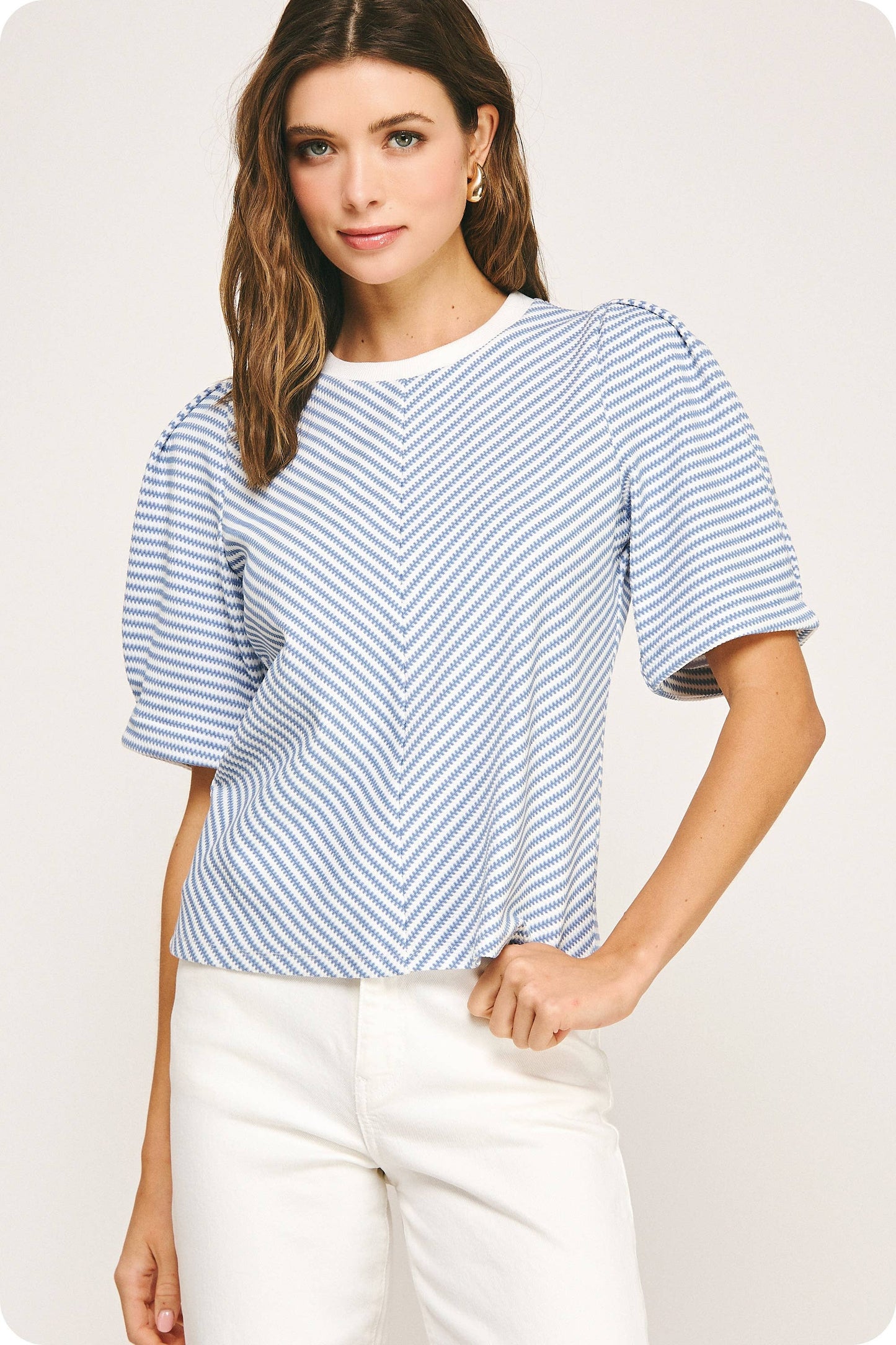 Herringbone Striped Knit Tee Top