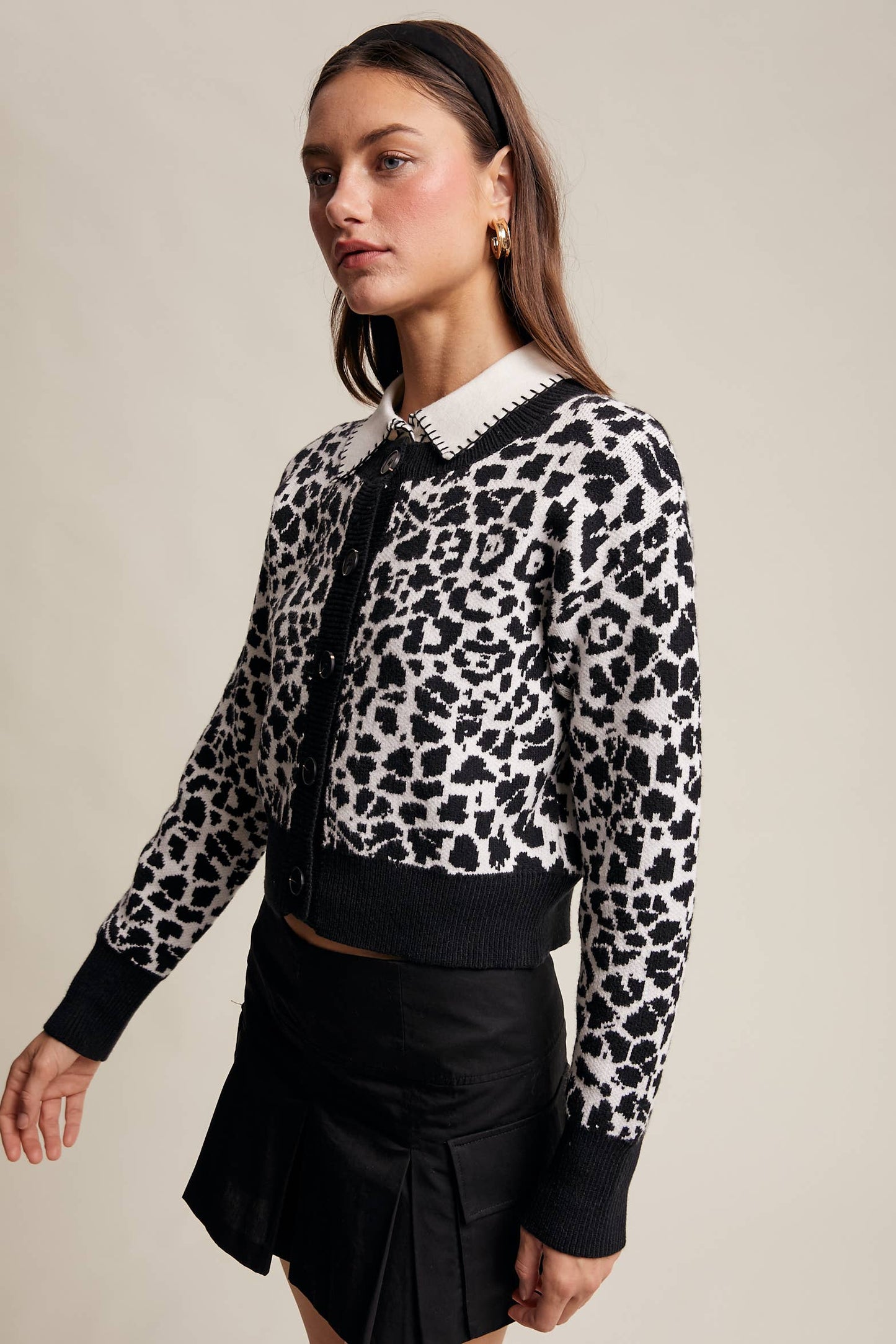 Leopard Knit Button-Up Cardigan