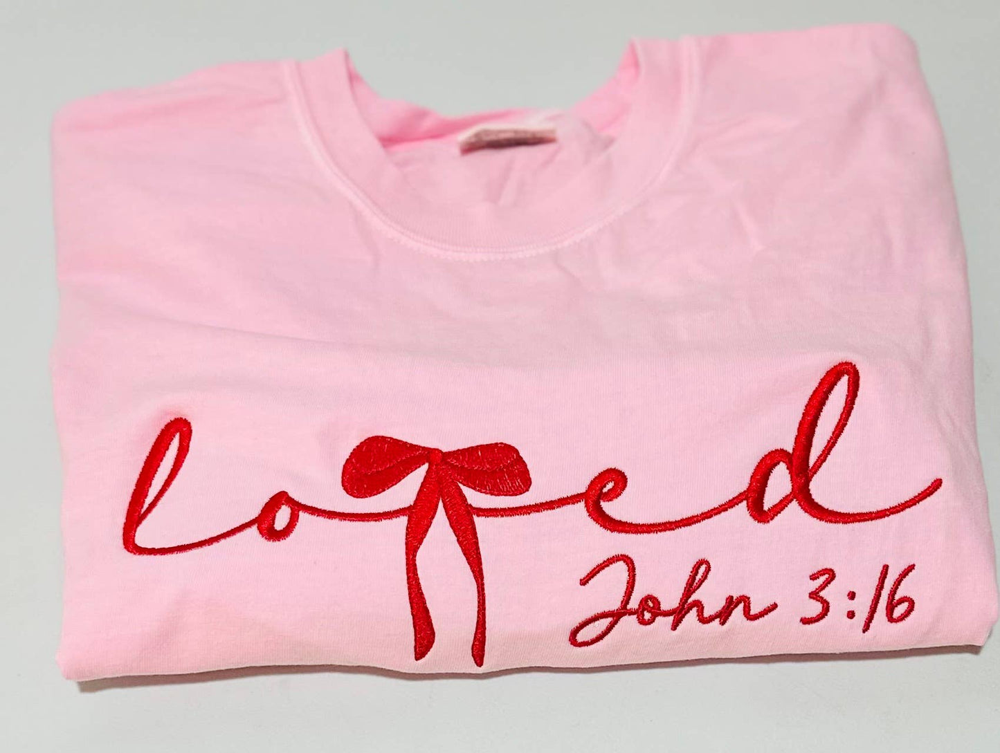 Loved John 3:16 Preppy Embroidered Comfort Color T-Shirt