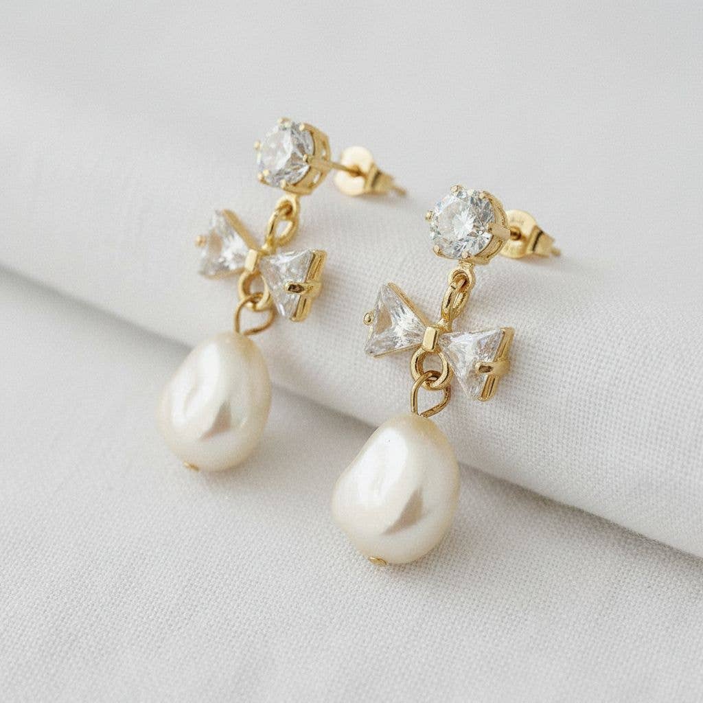 Butterfly Bow Pearl Drop Earrings