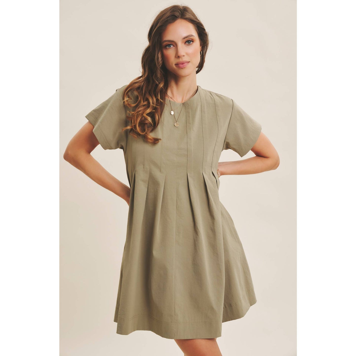 EASYGOING PLEATED DETAIL MINI DRESS WITH POCKETS