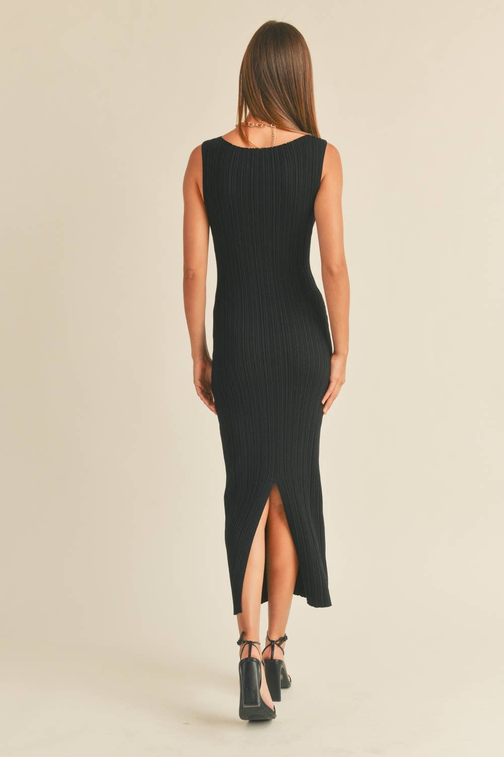 D2997 PATTERNED RIB KNITTED LONG DRESS