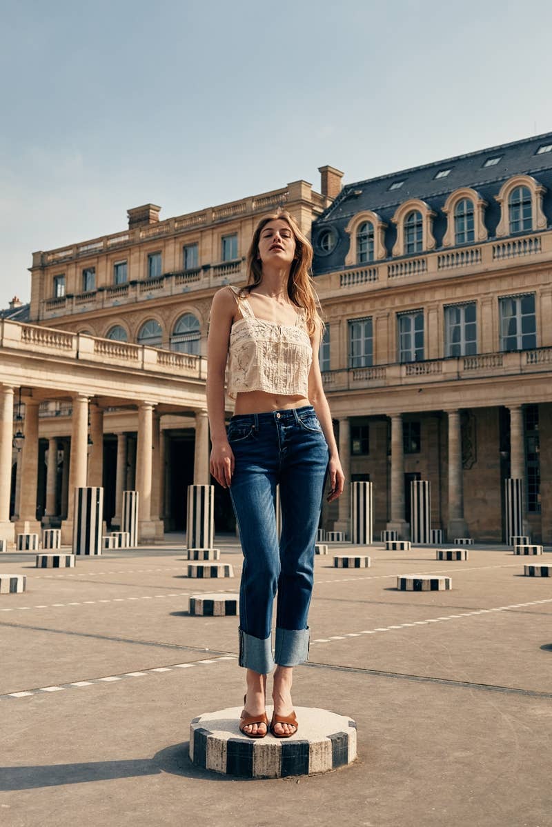OPEN PACK MID RISE CROP STRAIGHT JEANS-KC7478D