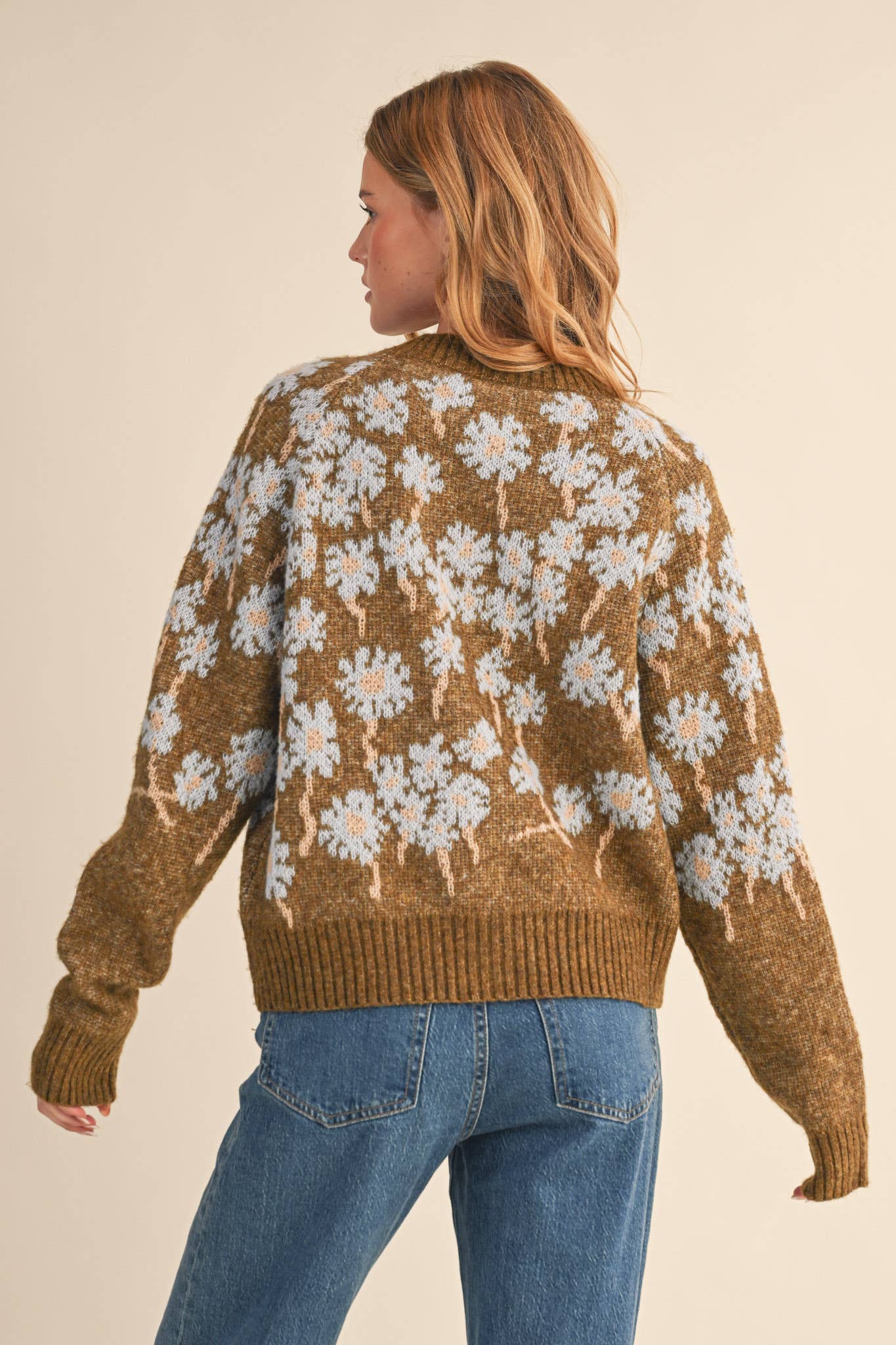 FLORAL KNIT BUTTON DOWN SWEATER CARDIGAN MSW11238