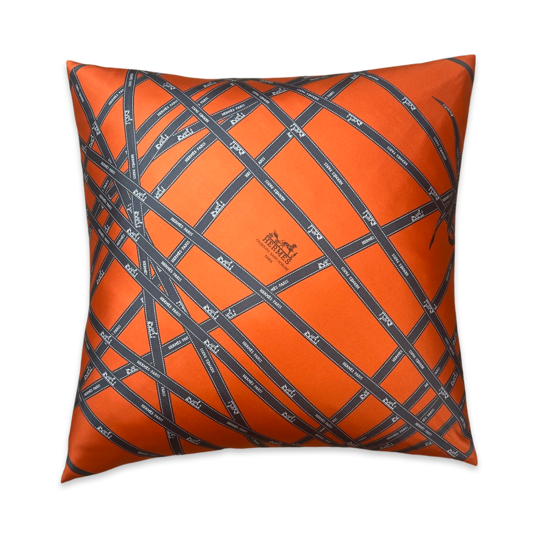 Bolduc Ribbon Orange Vintage Silk Scarf Pillow 24"