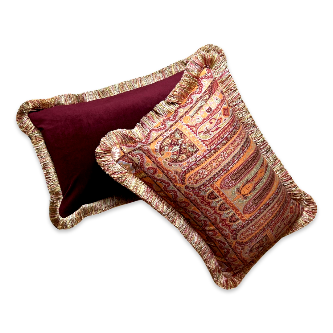Bordeaux Paisley Vintage Wool & Silk Scarf Pillows