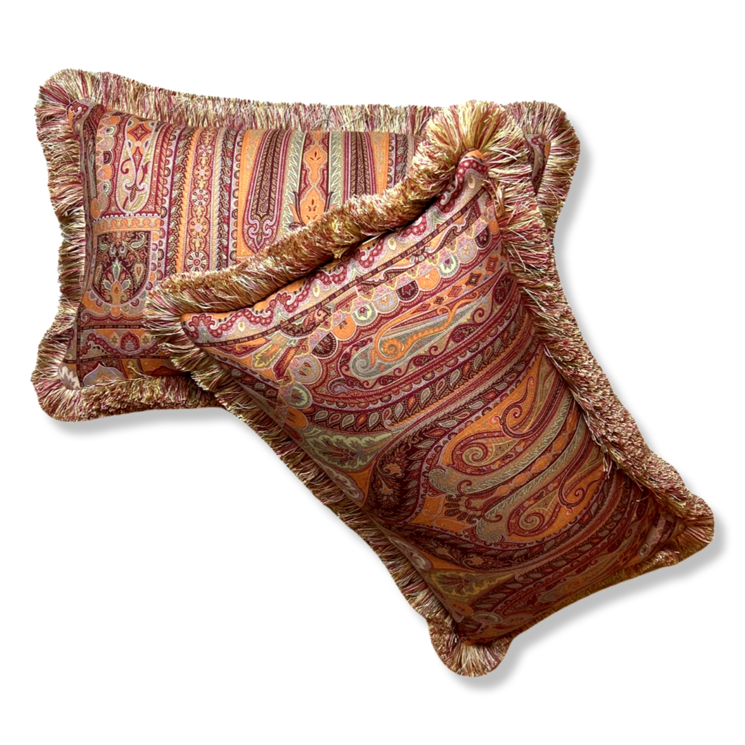Bordeaux Paisley Vintage Wool & Silk Scarf Pillows