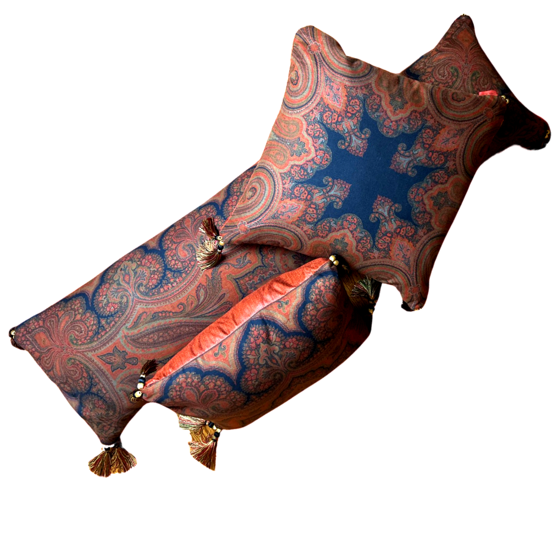 Cinnabar Paisley Vintage Cashmere Scarf Pillows