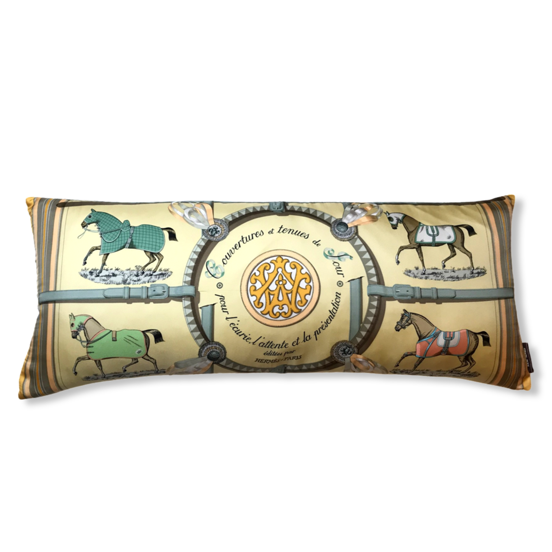 Couvertures et Tenues du Jour Pastel Vintage Silk Scarf Lumbar Pillow 35"