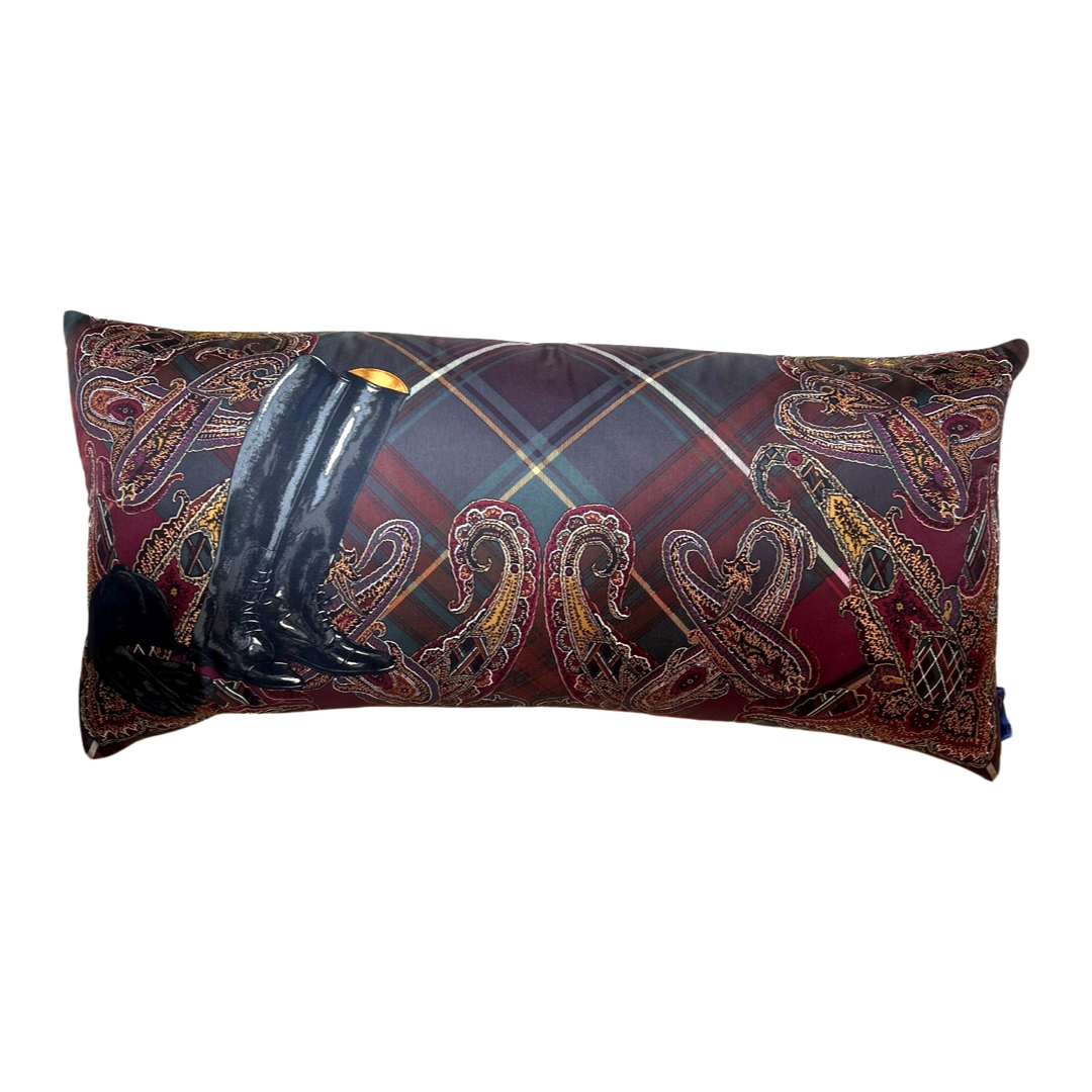Equestrian Paisley & Tartan Vintage Silk Scarf Pillows