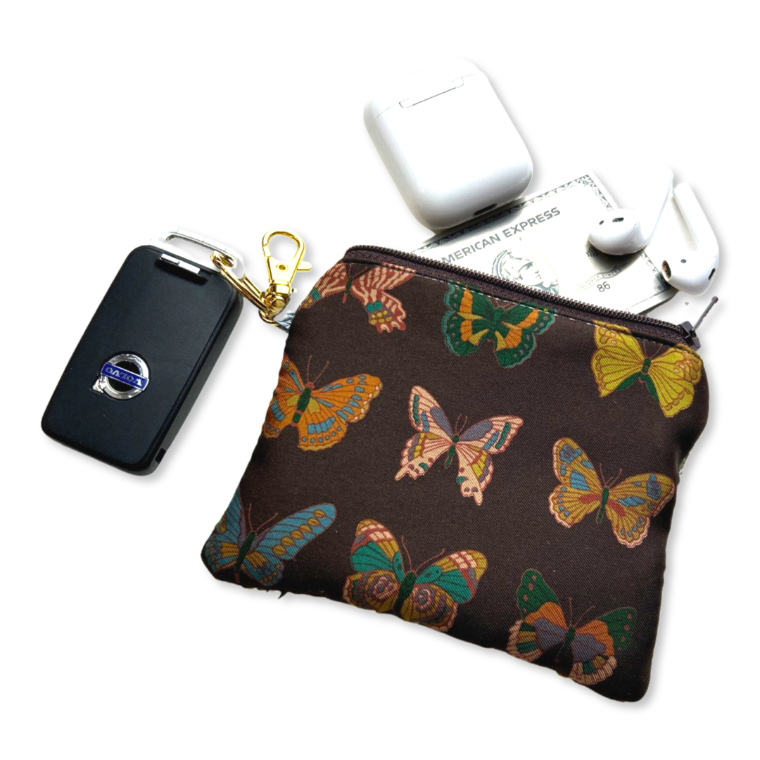 Farfalle Brown Vintage Silk Scarf Coffee Run Keychain Bag