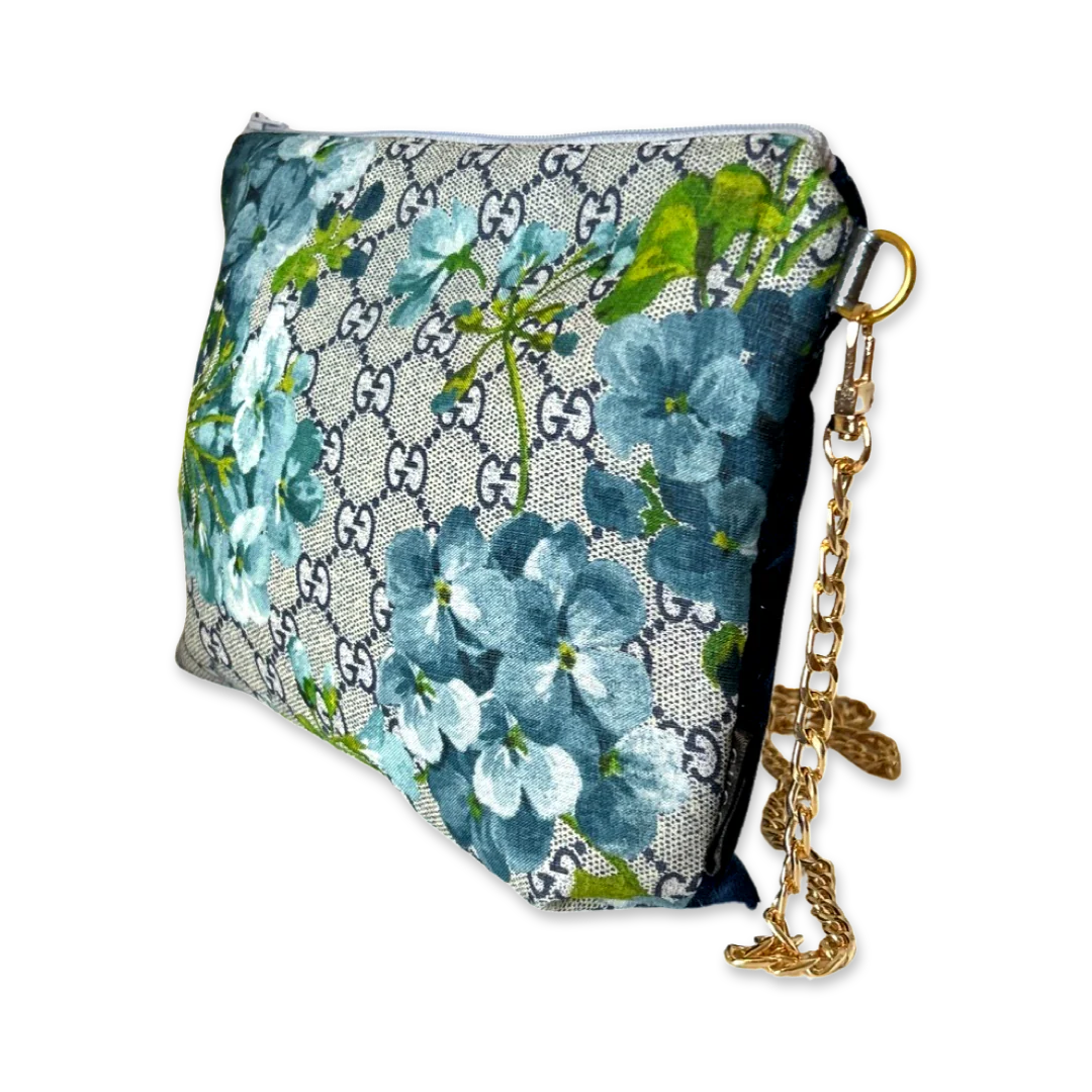 Vintage GG Logo Blooms Blue Scarf Crossbody Bag