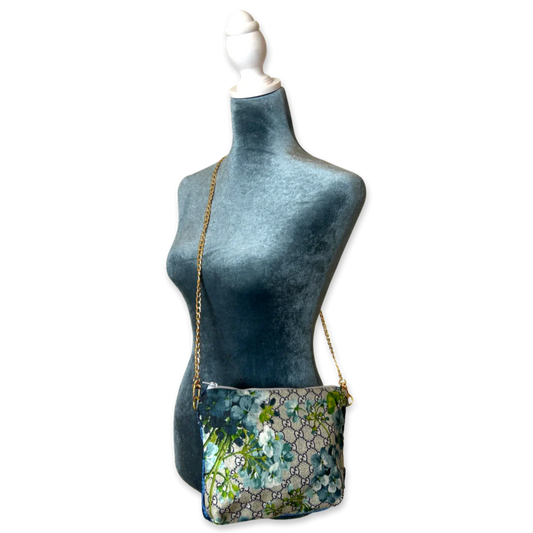 Vintage GG Logo Blooms Blue Scarf Crossbody Bag