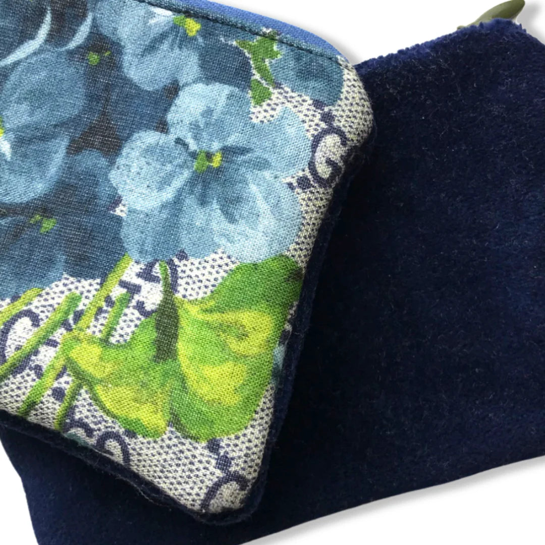 Vintage GG Logo Blooms Blue Silk Scarf Coffee Run Keychain Bag