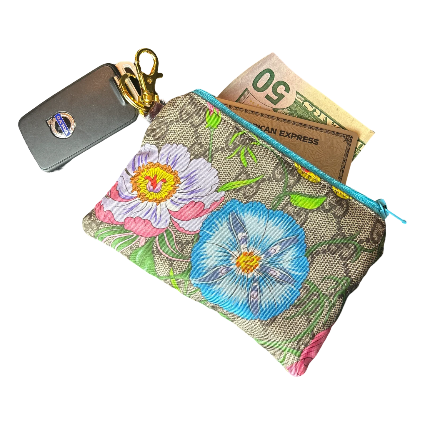 Vintage GG Logo Flora Vintage Silk Scarf Coffee Run Keychain Bag
