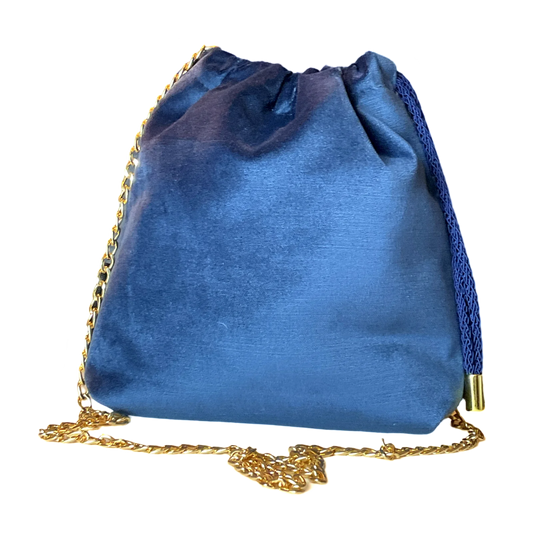 Vintage GG Logo Blooms Blue Scarf Drawstring Crossbody Bag