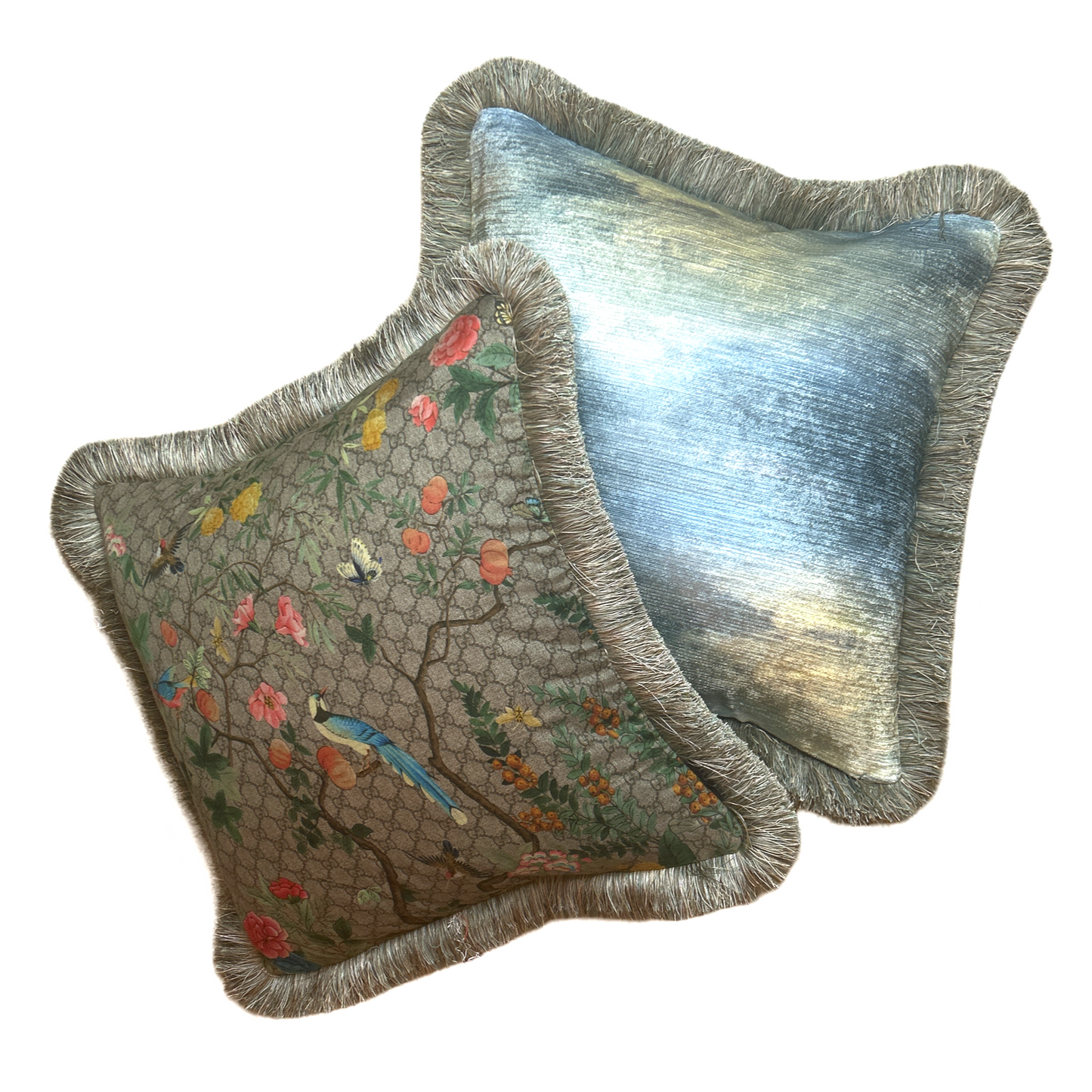 GG Logo Tree of Life Tian Chinoiserie Vintage Silk Scarf Pillows