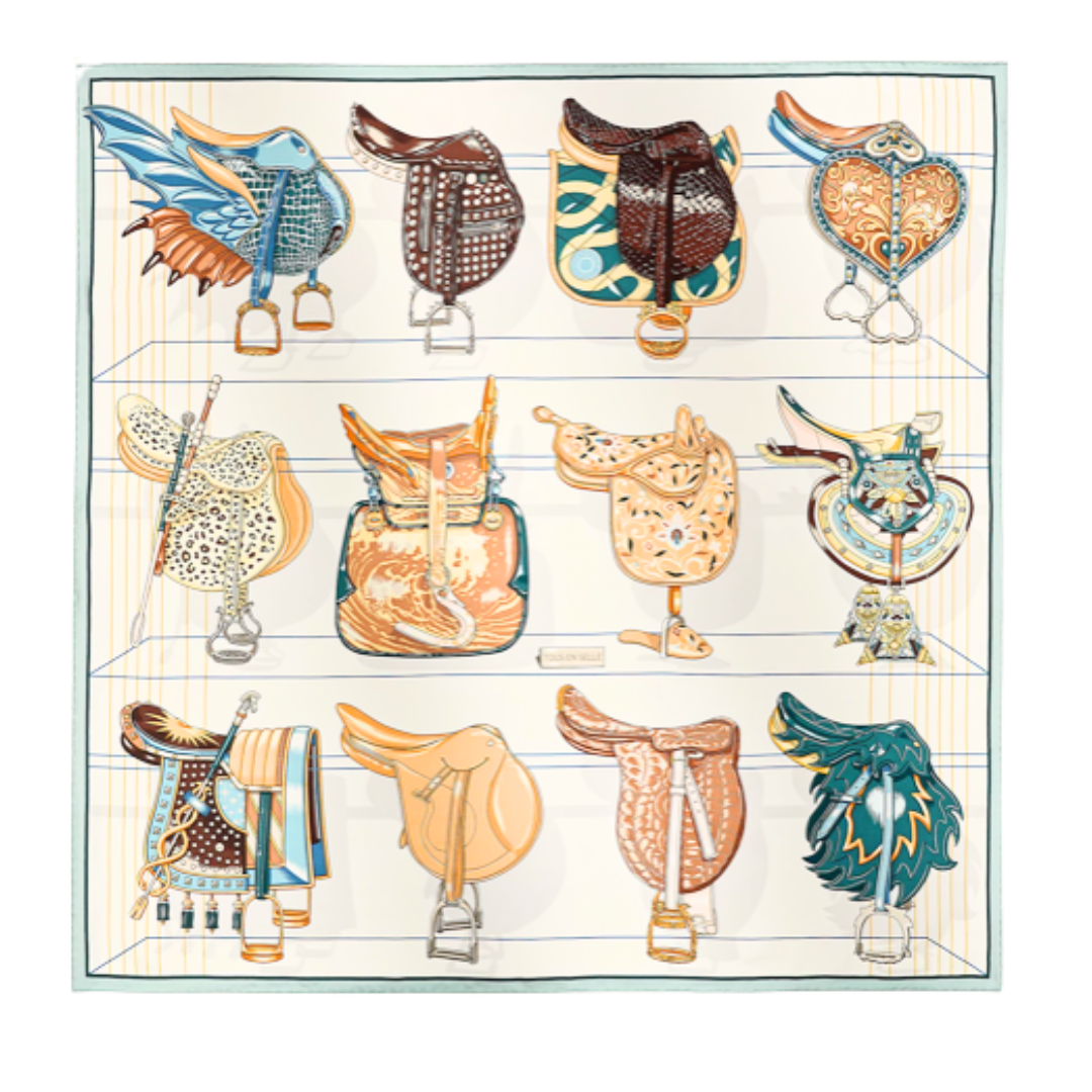 Tous en Selle Vintage Silk Scarf Lumbar Pillow 35"