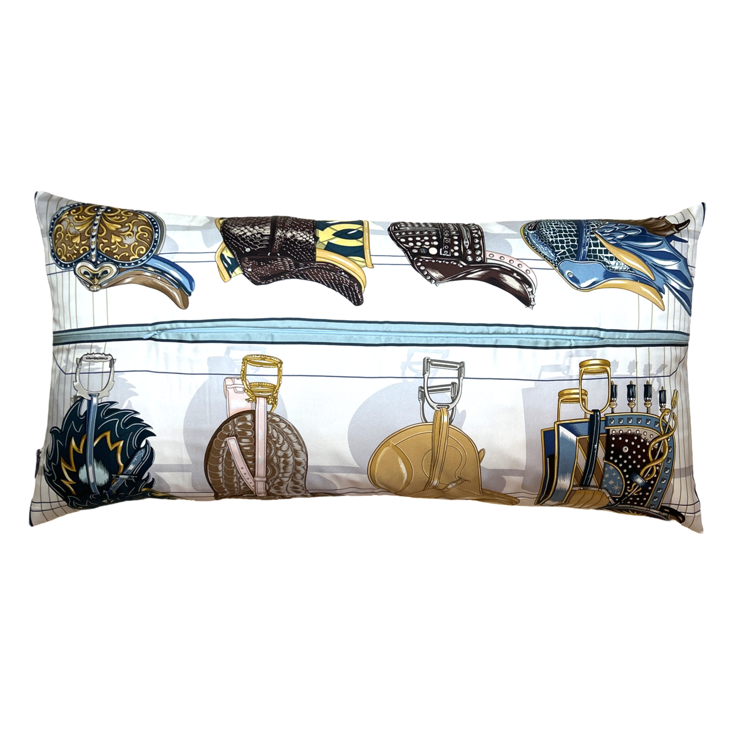 Tous en Selle Vintage Silk Scarf Lumbar Pillow 35"
