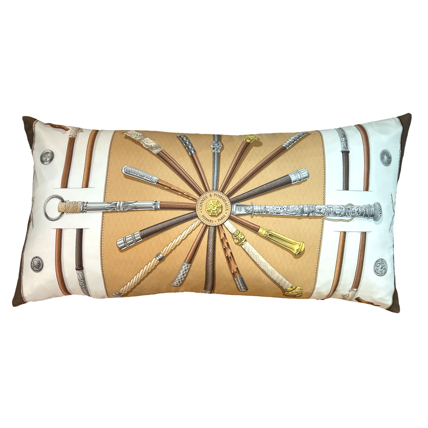 Cannes et Pommeaux Vintage Silk Scarf Lumbar Pillow 35"