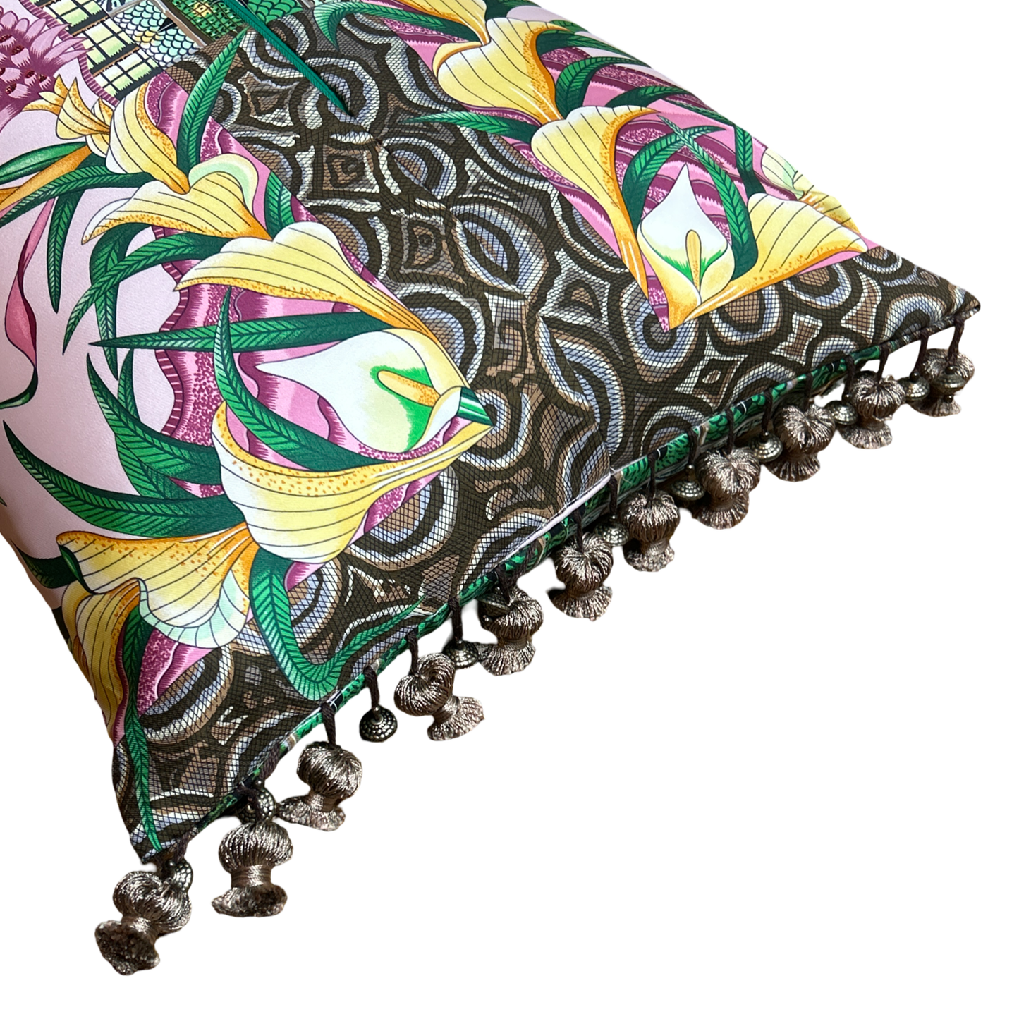 Marche du Zambeze Vintage Silk Scarf Lumbar Pillow 35"