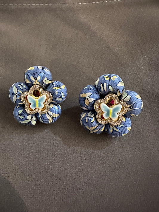 Vintage Ferragamo Butterfly Silk Necktie Stud Earrings