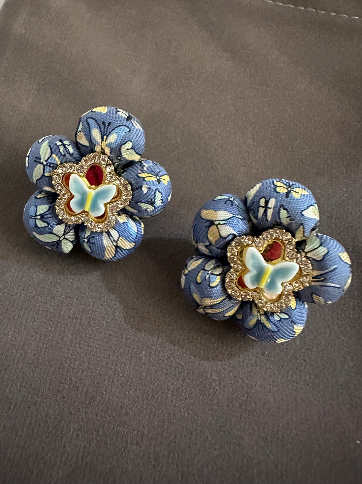 Vintage Ferragamo Butterfly Silk Necktie Stud Earrings