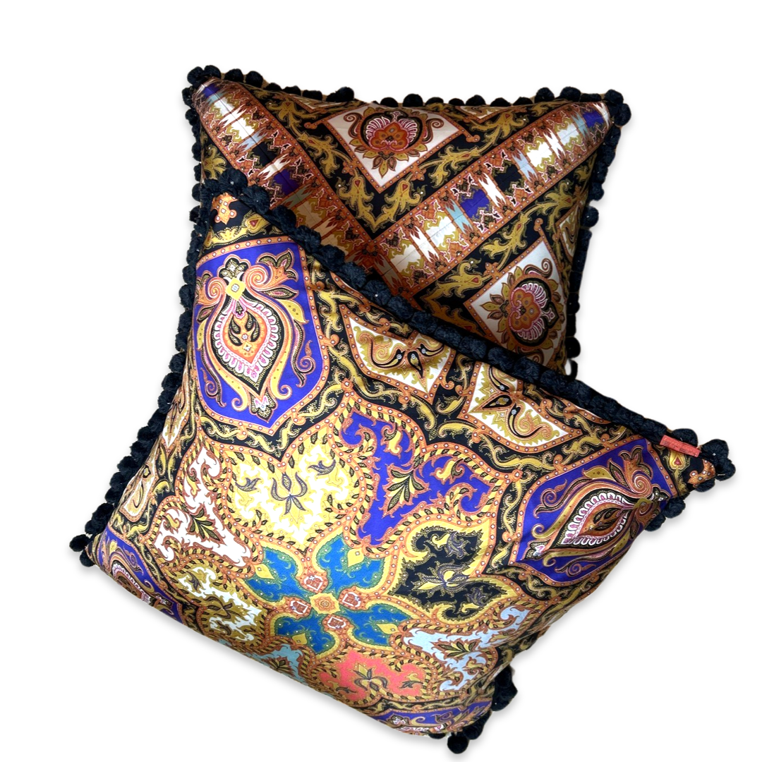 Paisley Jeweltone Vintage Silk Scarf Pillows 26"