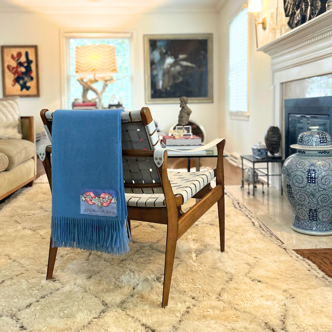 Rubans du Cheval Vintage Silk Scarf & Cashmere Throw Blanket