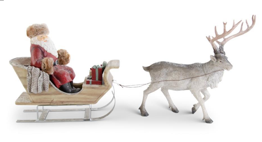 Jolly Santa Trimmed in Fur w/Sled and Reindeer