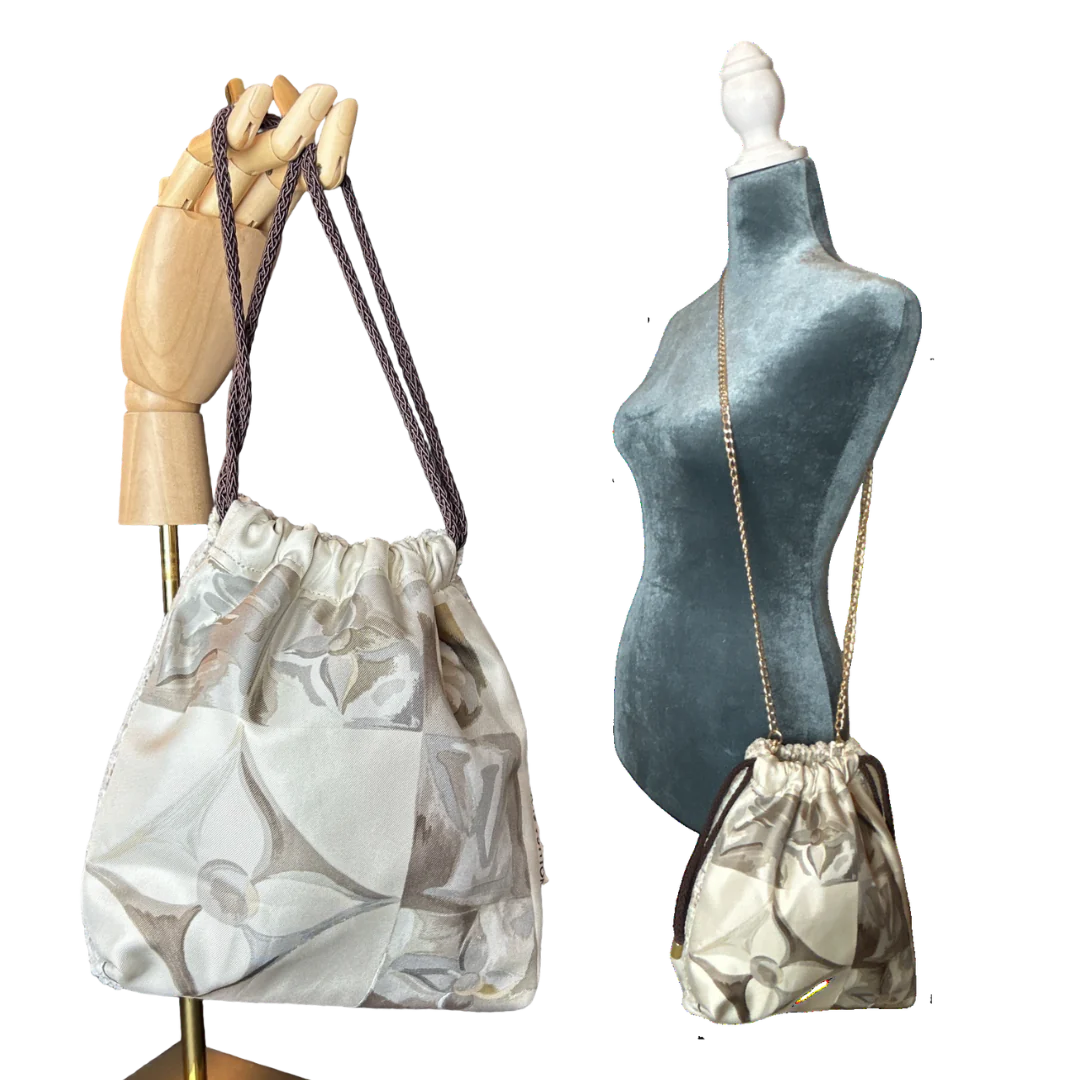 Vintage LV Au Fils du Temps Silk Scarf Drawstring Crossbody Bag