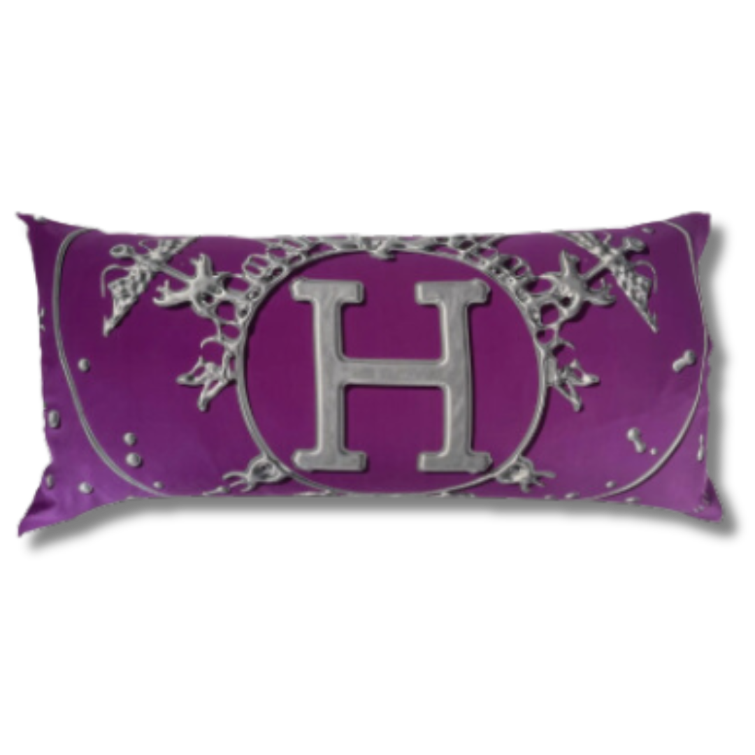 Vif Argent Purple Vintage Silk Scarf Lumbar Pillows 35"