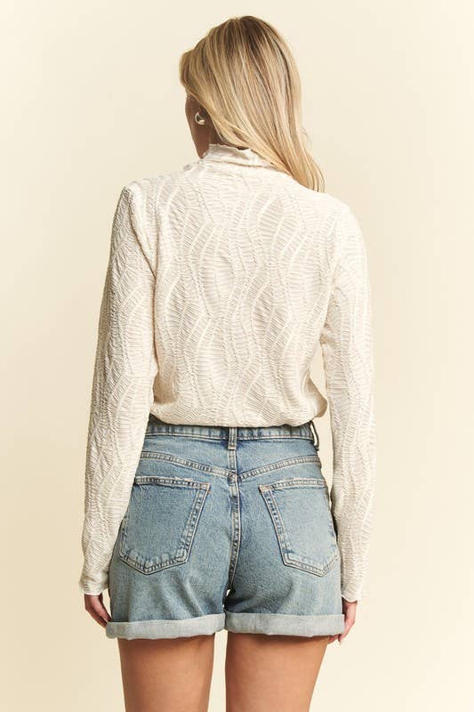 LONG SLEEVE MOCK NECK WAVE JACQUARD TOP
