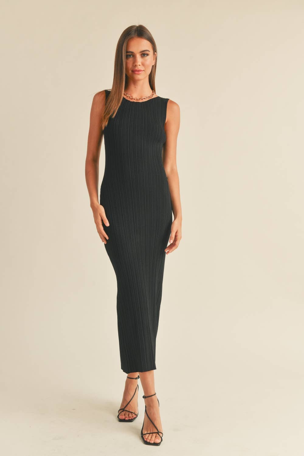 D2997 PATTERNED RIB KNITTED LONG DRESS