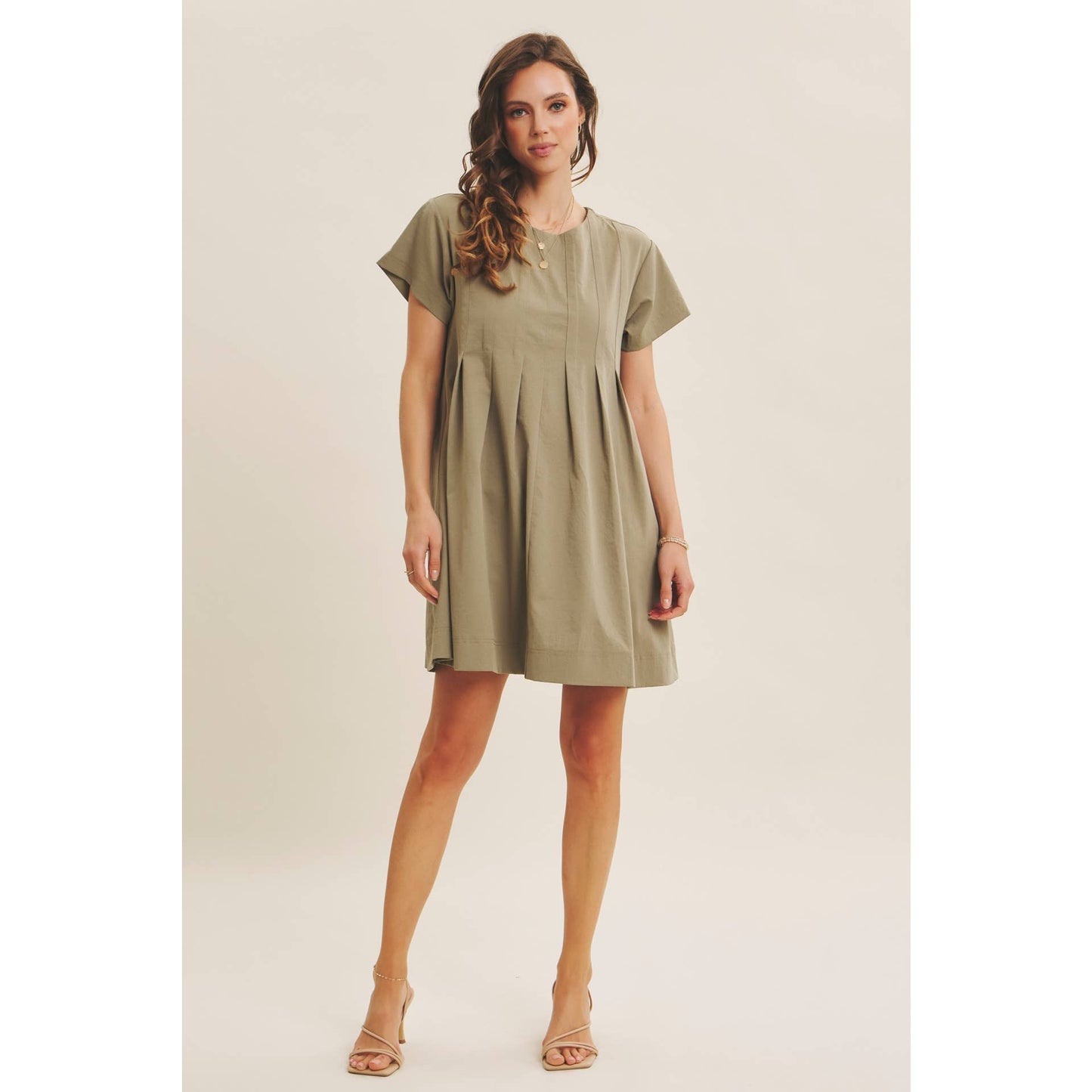 EASYGOING PLEATED DETAIL MINI DRESS WITH POCKETS