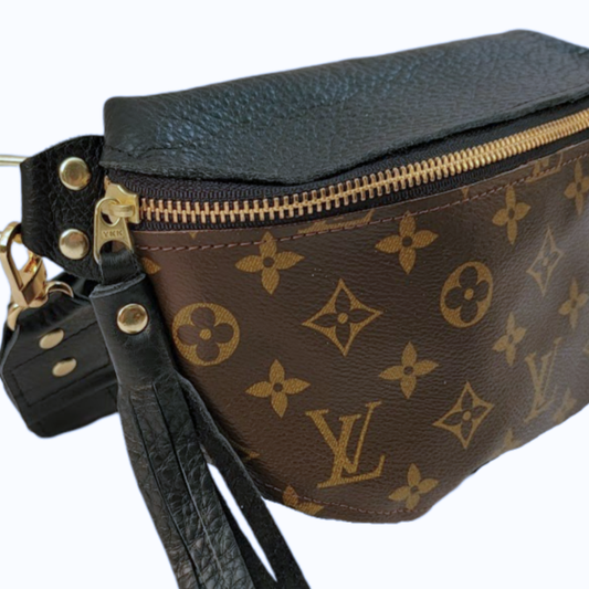 Britt Belt Bag In Black Leather | Upcycled LV Full Front