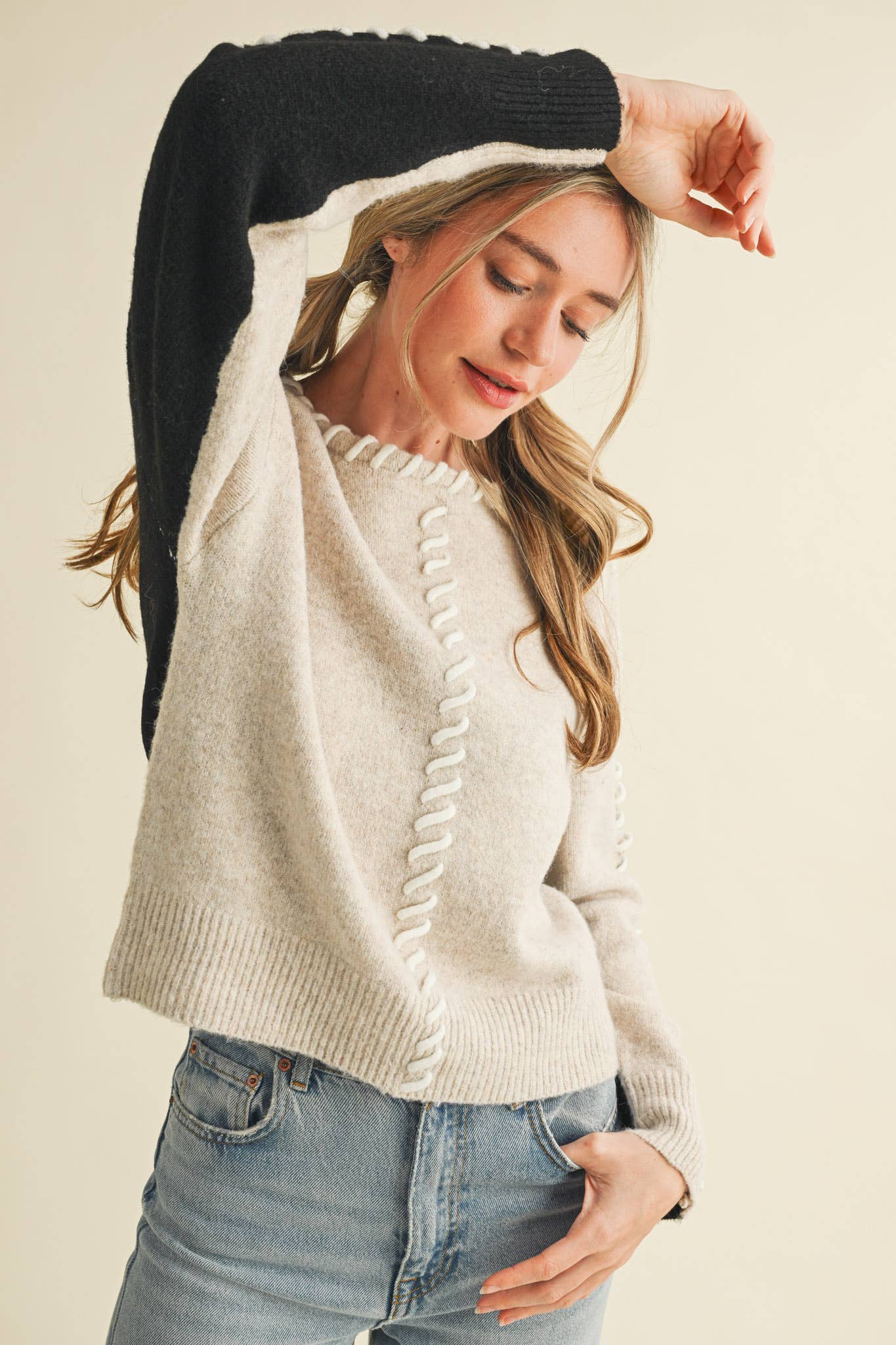 WHIP STITCH TWO-TONE SWEATER