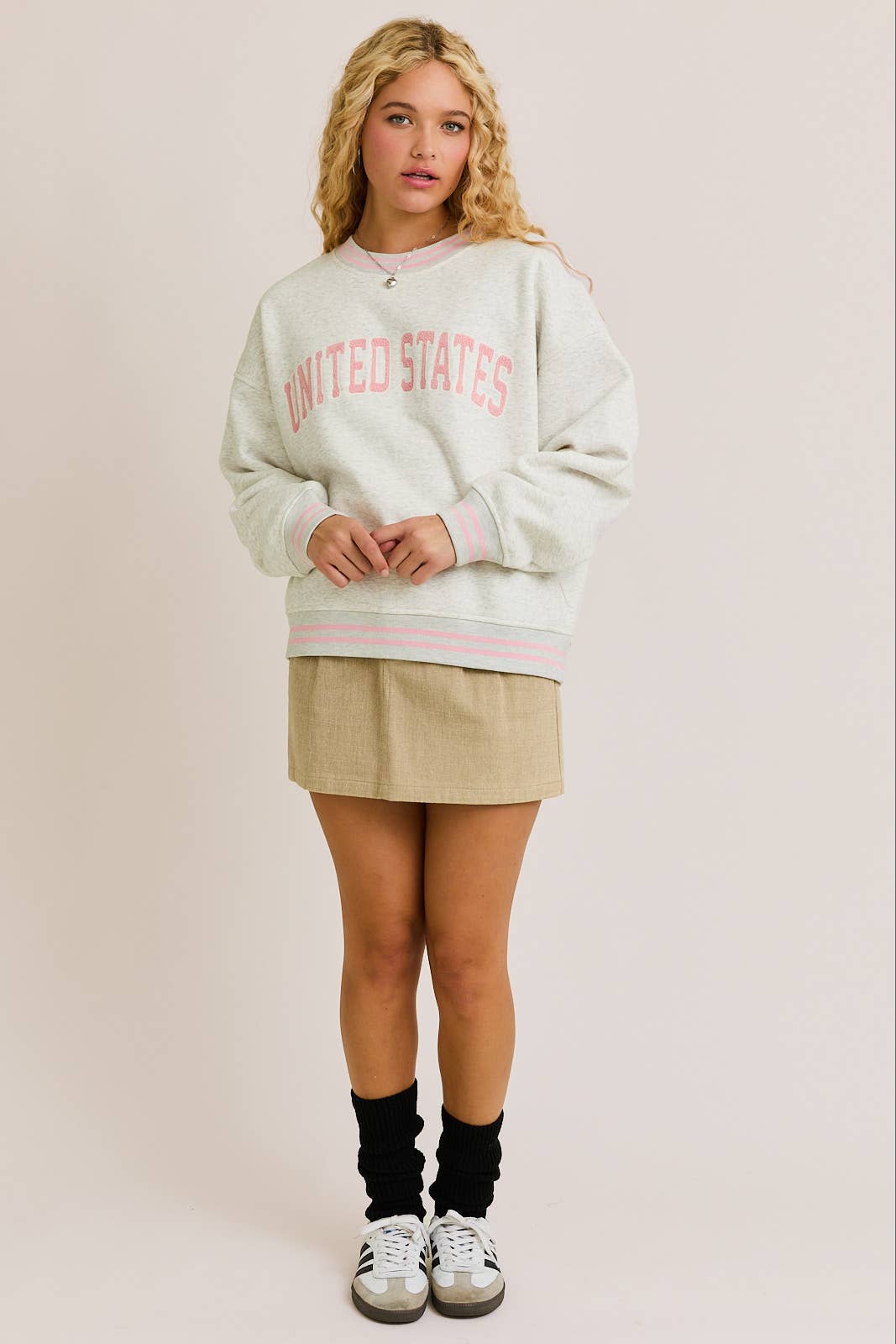 "UNITED STATES" CREW NECK PREPPY EMBROIDERY SWEATSHIRT