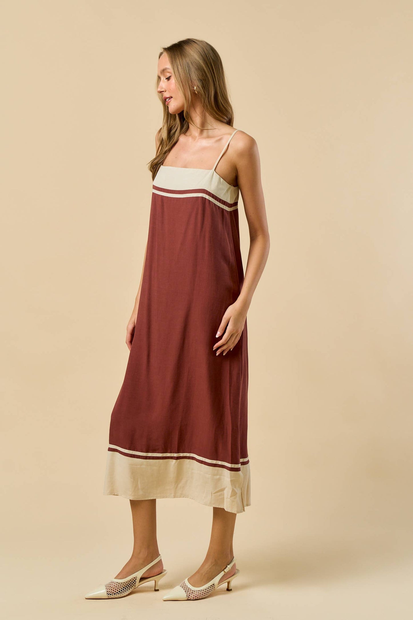 ILD4630 CONTRAST STRIPED MIDI DRESS