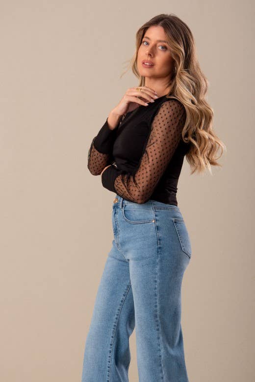 Mesh Top with Tulle Sleeves
