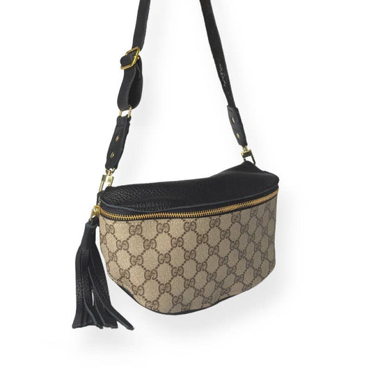 Britt Belt Bag In Black Leather | Upcycled Gucci Full Front