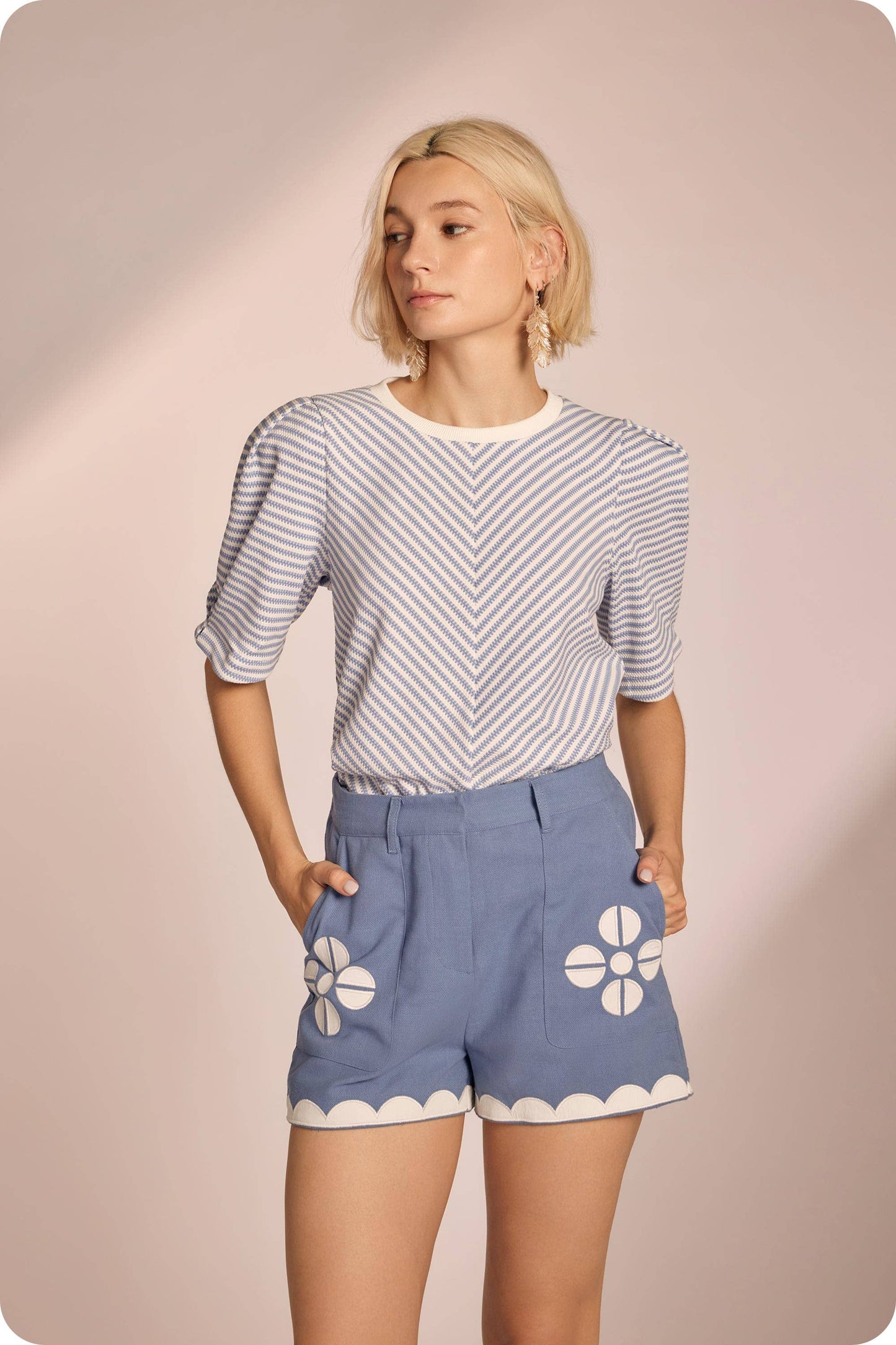 Herringbone Striped Knit Tee Top