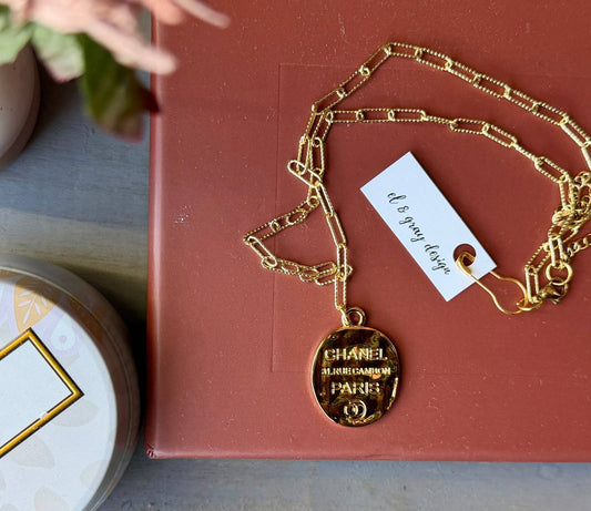 Upcycled Chanel Gold Stamped Pendant Necklace