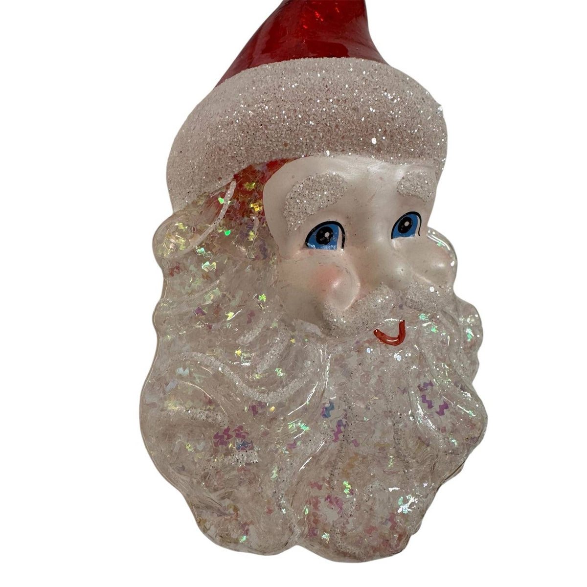 Santa Claus Curly Glass Ornament Red 5"