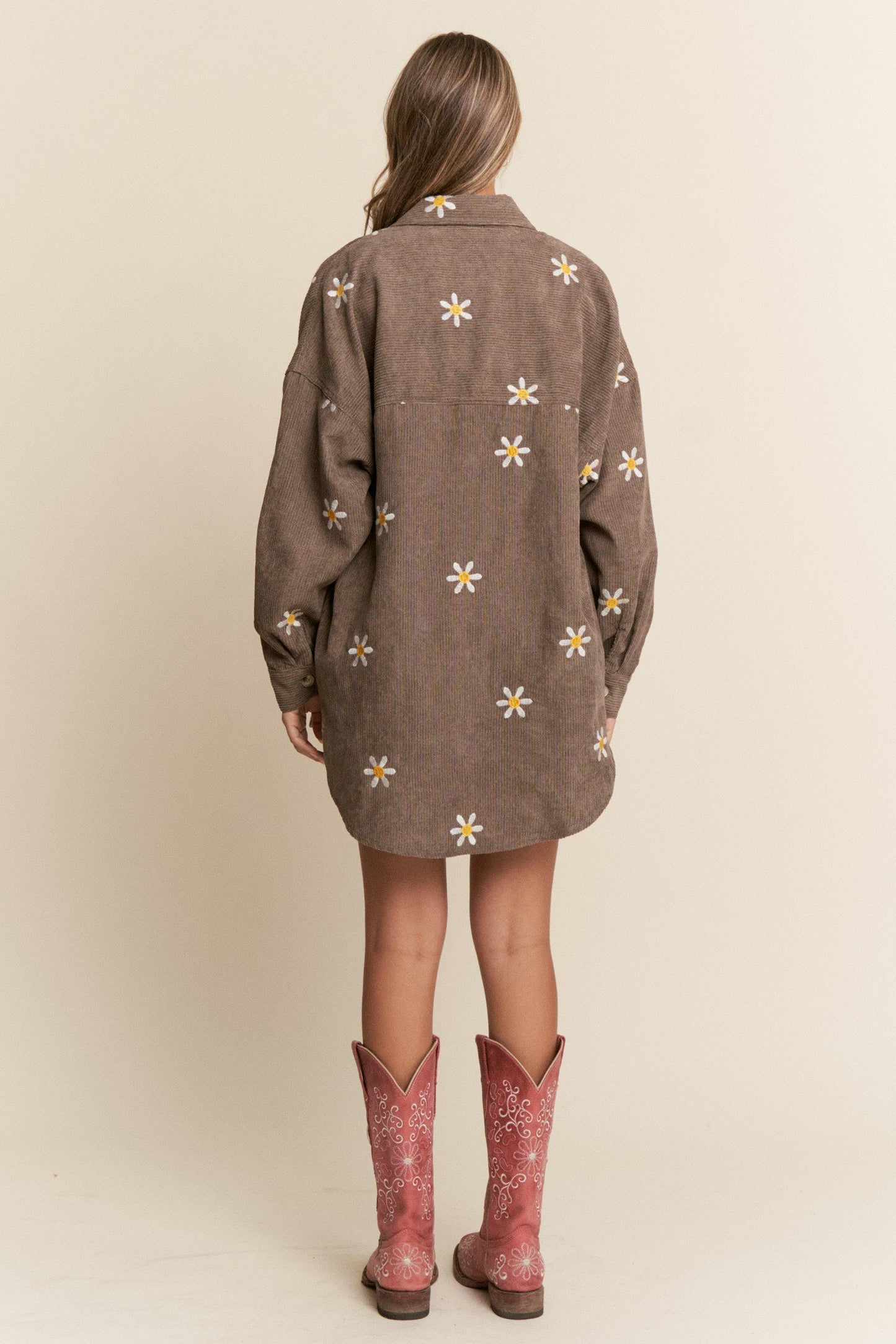 Floral Embroidered Button Down Shacket S-L