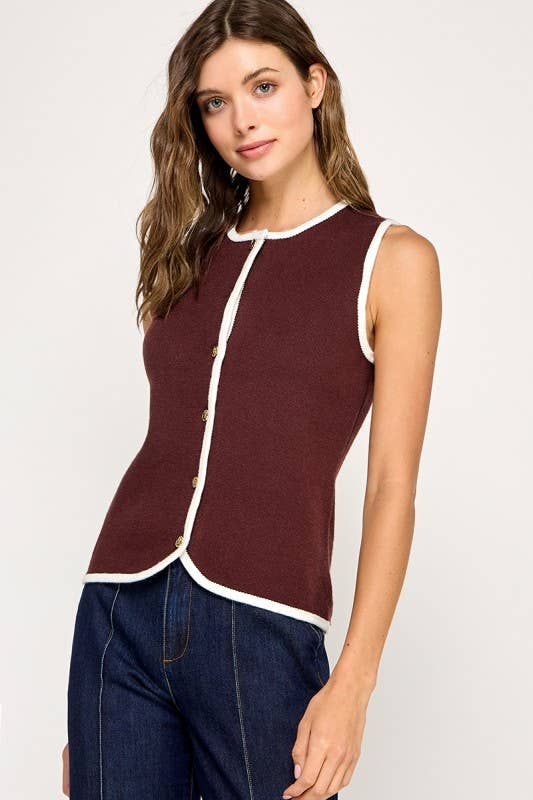 CREW NECK BUTTON DOWN SOFT SWEATER VEST