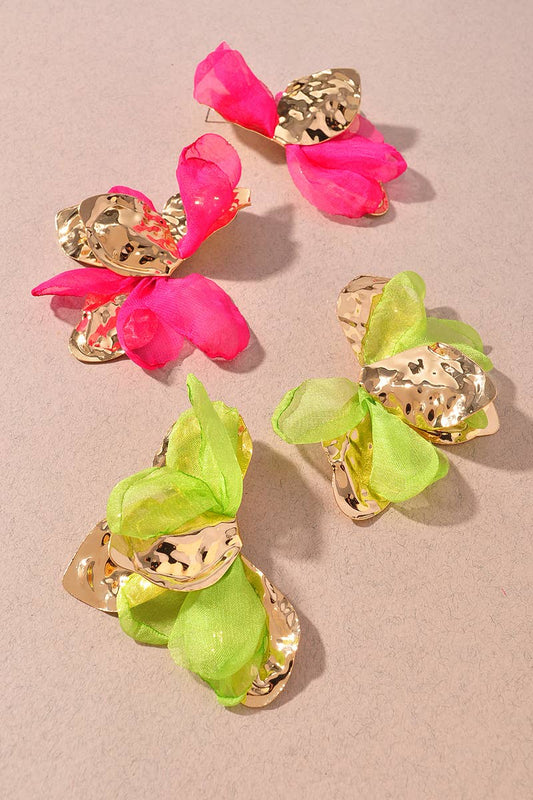 Hammered Fabric Petal Blossom Earrings